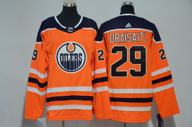 Women Edmonton Oilers 29 Draisaitl Orange Hockey Stitched Adidas NHL Jerseys
